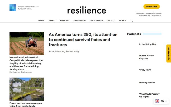 Screenshot van resilience.org