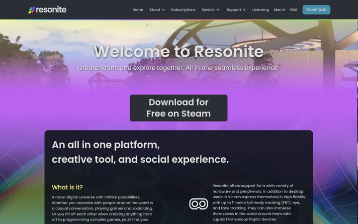 Screenshot of resonite.com