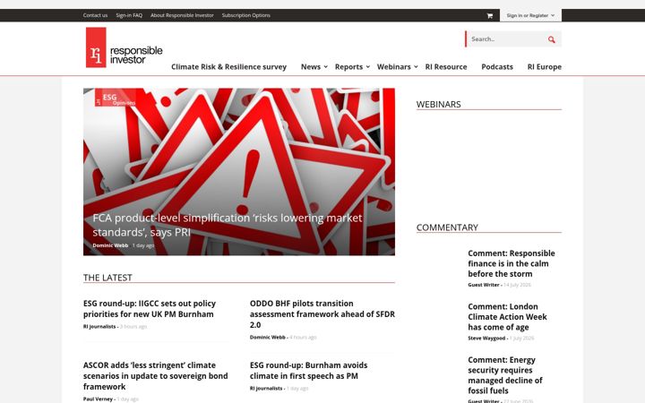 Екранна снимка на responsible-investor.com