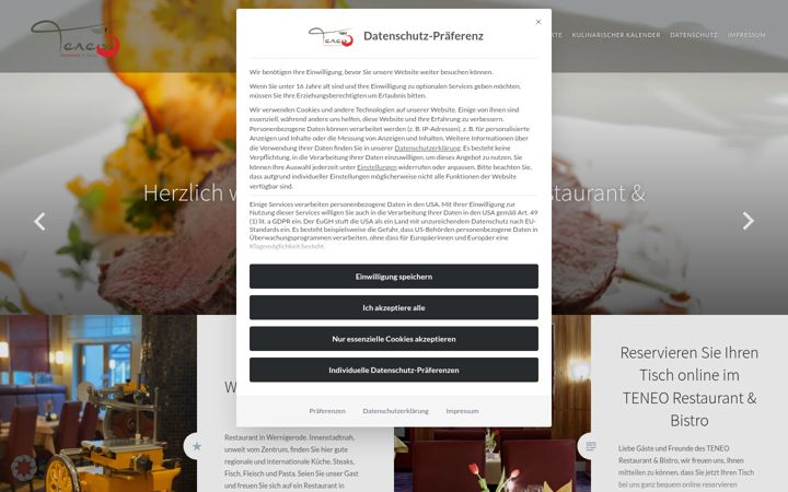 Kuvakaappaus sivustosta restaurant-teneo-wernigerode.de