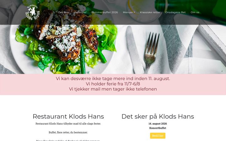 Captură de ecran a restaurantklodshans.dk