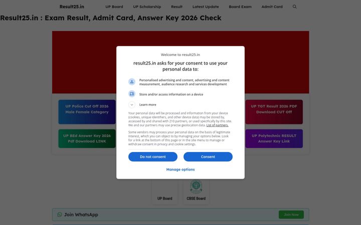 Screenshot of result25.in