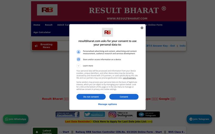 Ekraanipilt saidist resultbharat.com