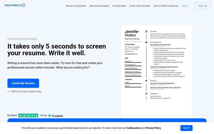 Screenshot of resumaker.ai