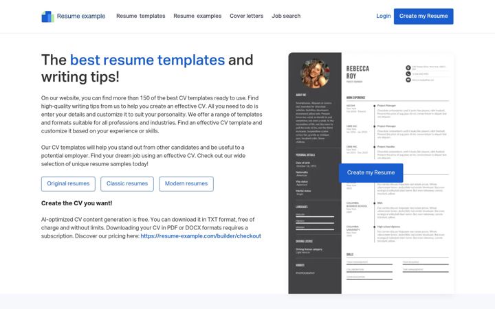 Screenshot of resume-example.com