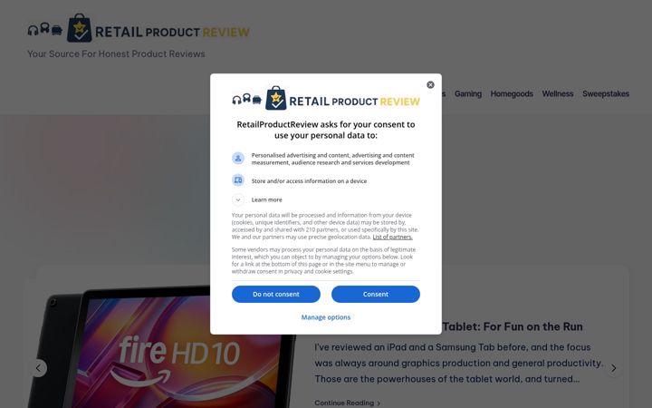 Screenshot of retailproductreview.com