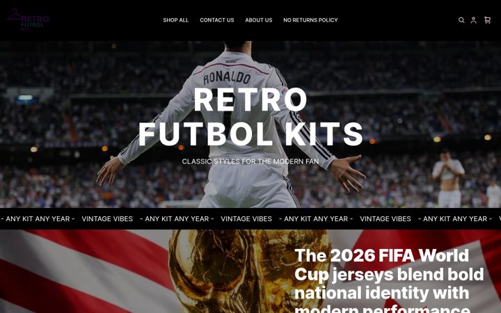 Skjermbilde av retrofutbolkits.com