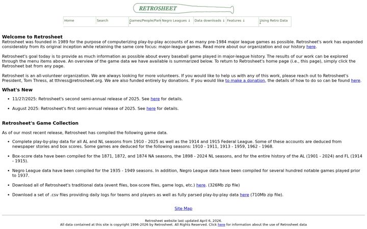 Screenshot of retrosheet.org