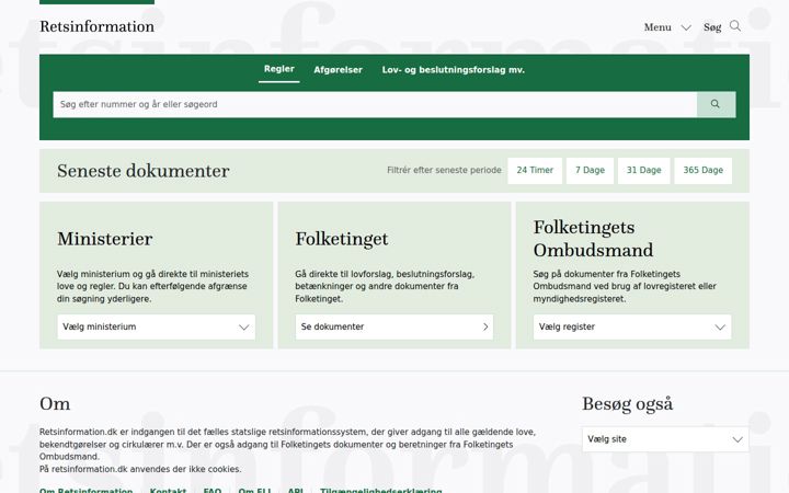 Screenshot of retsinformation.dk