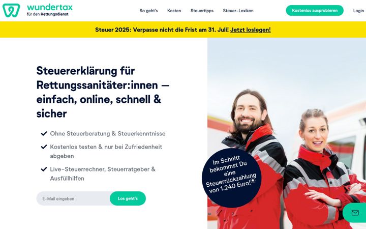 Екранна снимка на rettungsdienststeuererklaerung.de