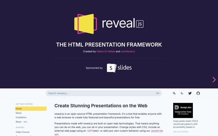 Screenshot of revealjs.com