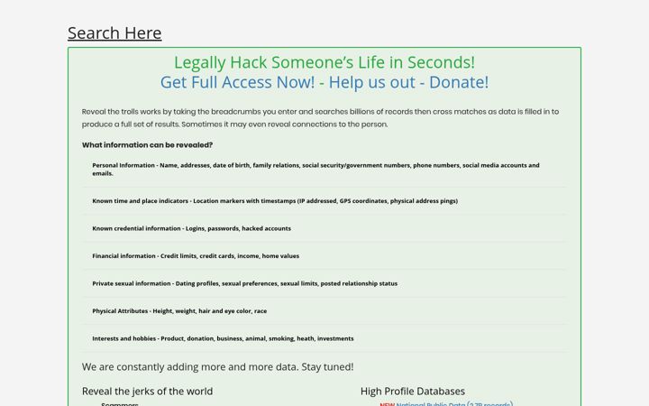 Screenshot ta' revealthetrolls.com