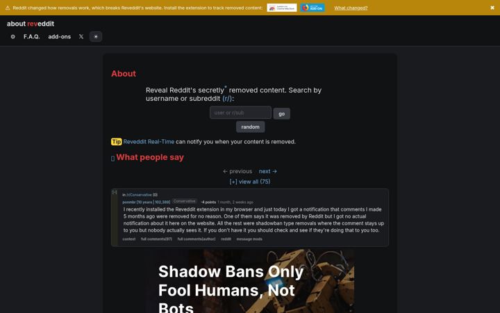 Screenshot of reveddit.com