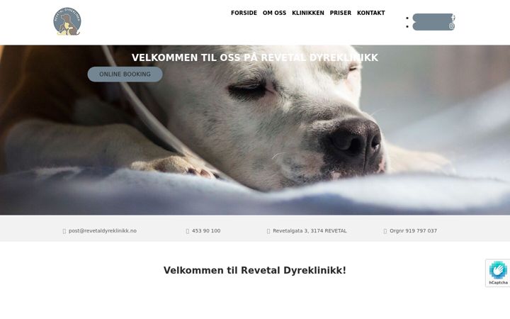 Kuvakaappaus sivustosta revetaldyreklinikk.no