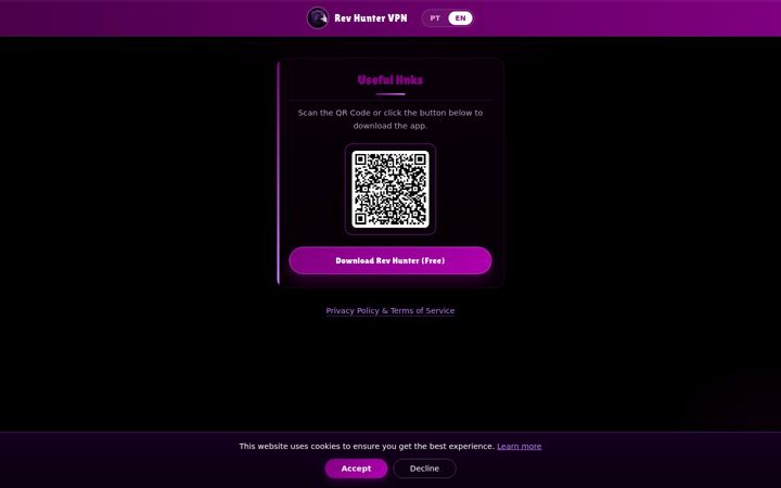 Screenshot of revhuntervpn.com