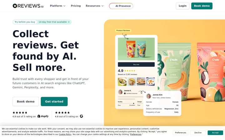 Captura de pantalla de reviews.io
