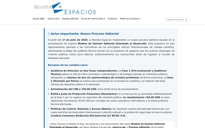 Screenshot of revistaespacios.com