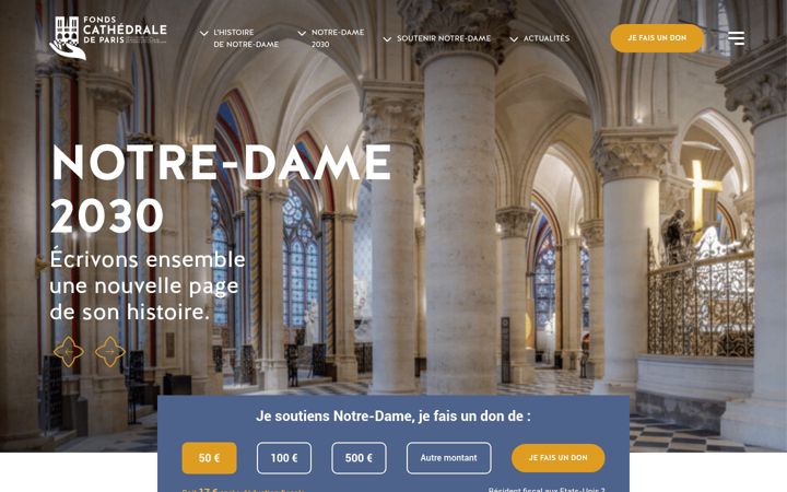 Ekrānuzņēmums no revivre-notre-dame.fr