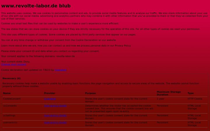 Skærmbillede af revolte-labor.de