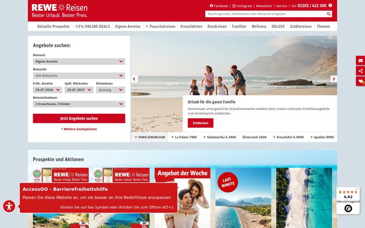 Zrzut ekranu rewe-reisen.de