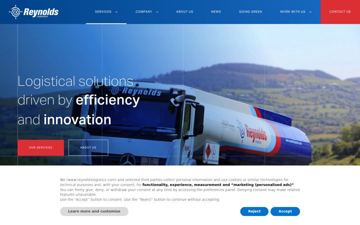 Kuvakaappaus sivustosta reynoldslogistics.com