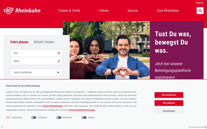 Screenshot of rheinbahn.de