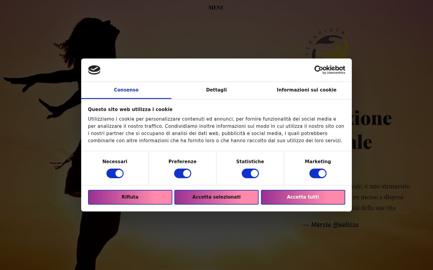 Screenshot del banner di consenso mostrato prima di qualsiasi interazione