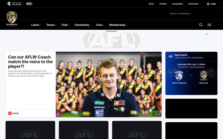 Screenshot van richmondfc.com.au