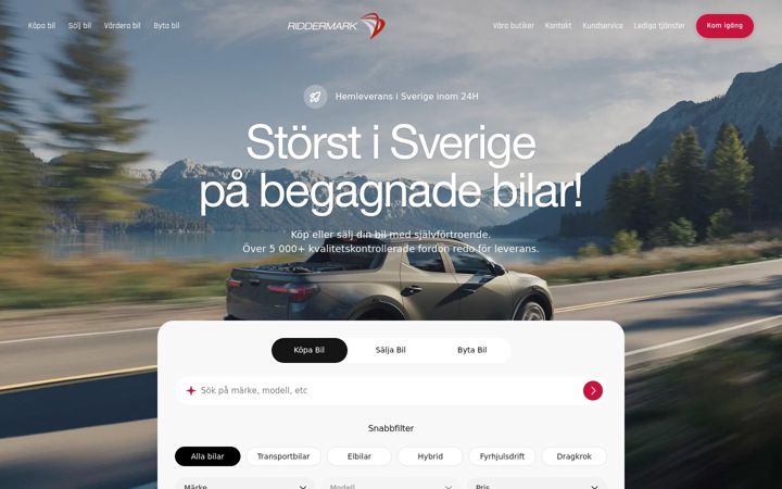 Screenshot of riddermarkbil.se