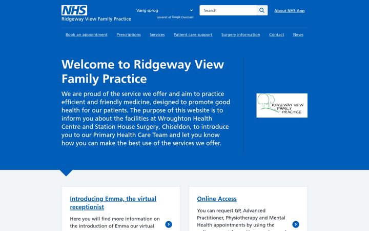 Ekrānuzņēmums no ridgewayviewfamilypractice.nhs.uk
