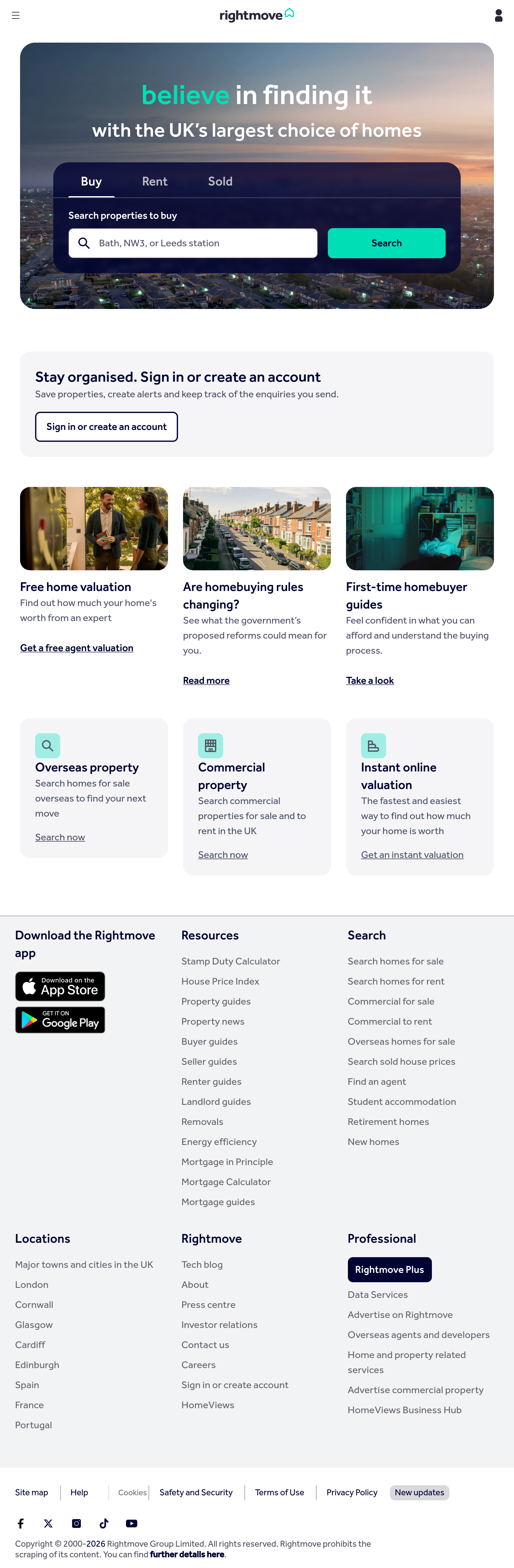 Tablet screenshot of rightmove.co.uk
