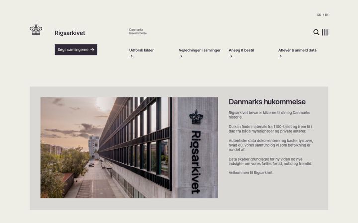 Screenshot of rigsarkivet.dk