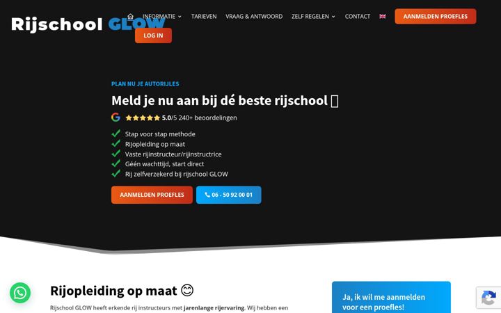 Skärmbild av rijschoolglow.nl