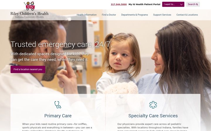 Screenshot of rileychildrens.org