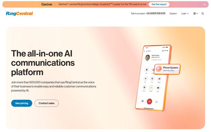 Screenshot of ringcentral.co.uk