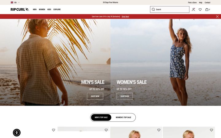 Screenshot of ripcurl.eu
