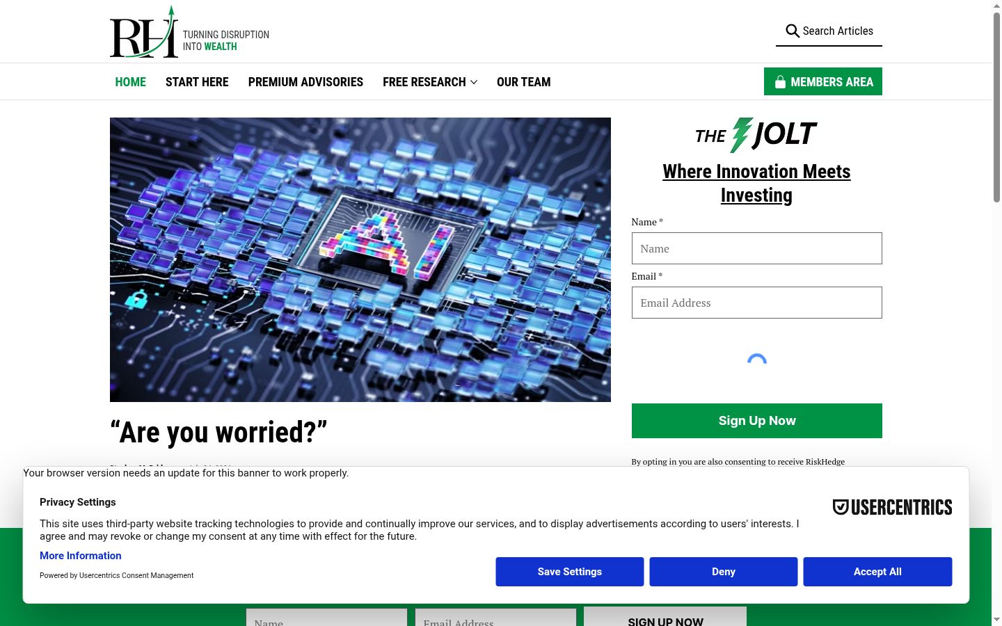 Screenshot del banner di consenso mostrato prima di qualsiasi interazione