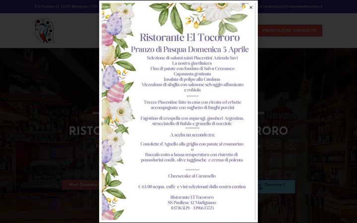 Screenshot of ristoranteeltocororo.it