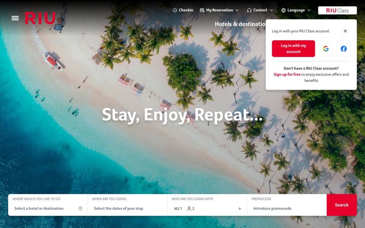 Posnetek zaslona riu.com