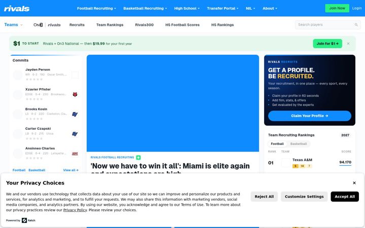Kuvakaappaus sivustosta rivals.com