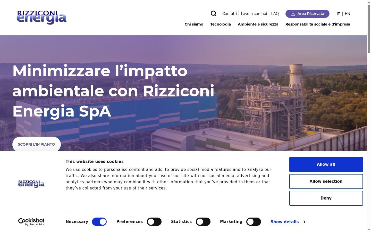 Screenshot del banner di consenso mostrato prima di qualsiasi interazione