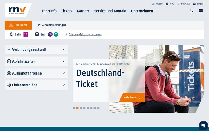 Screenshot of rnv-online.de