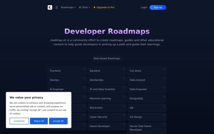 Screenshot of roadmap.sh