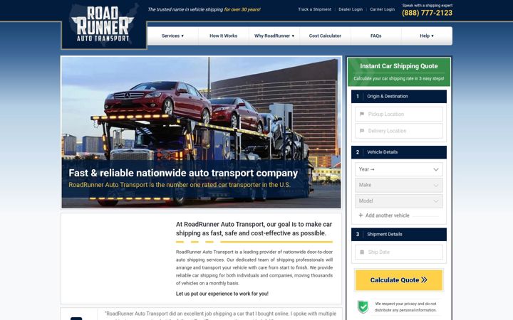 Screenshot of roadrunnerautotransport.com