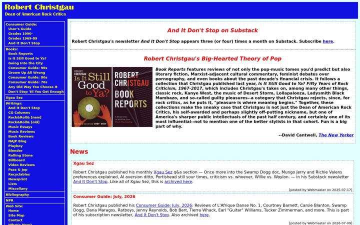Screenshot of robertchristgau.com
