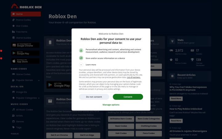 Screenshot of robloxden.com