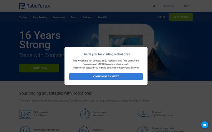 Екранна снимка на roboforex.com