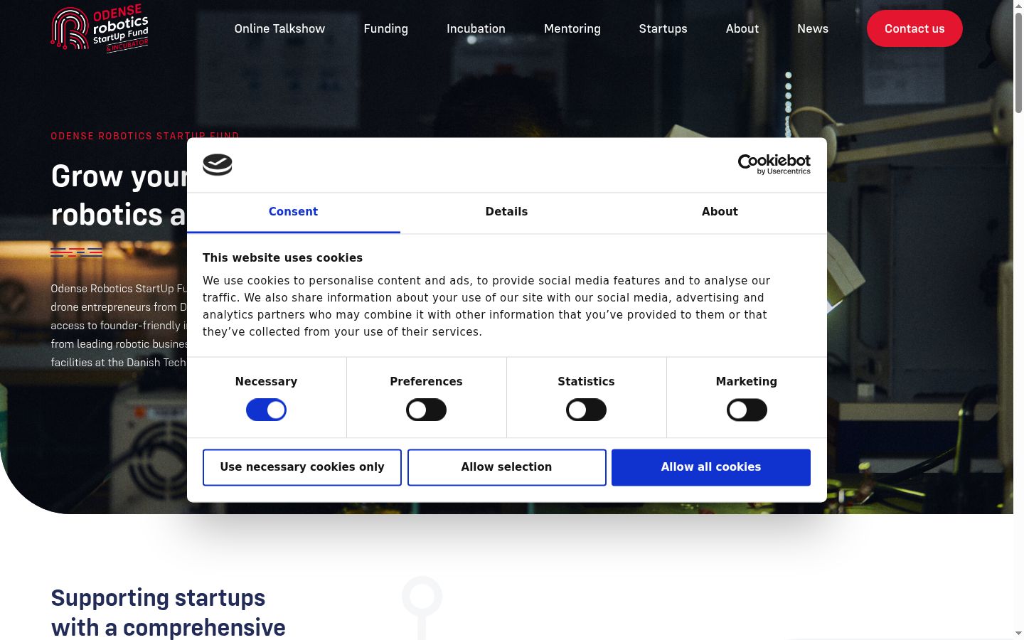 Screenshot del banner di consenso mostrato prima di qualsiasi interazione