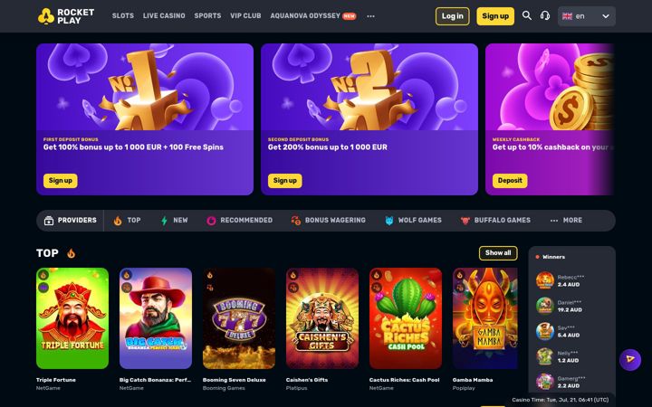 Skærmbillede af rocketplay.com