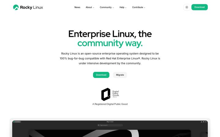Skjermbilde av rockylinux.org
